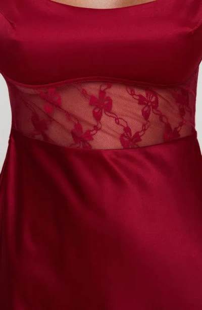 Princess Polly Le Tigre Lace Inset Satin Minidress In Burgundy