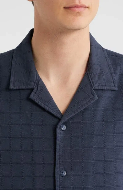 Treasure & Bond Grid Eyelet Cotton Camp Shirt In Blue