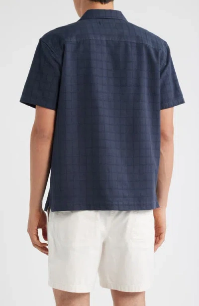 Treasure & Bond Grid Eyelet Cotton Camp Shirt In Blue