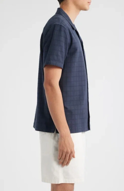 Treasure & Bond Grid Eyelet Cotton Camp Shirt In Blue