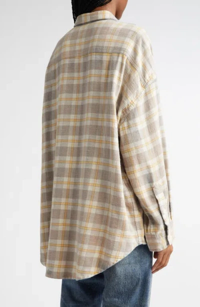 R13 Oversize Pocket Drop Neck Flannel Button-up Shirt