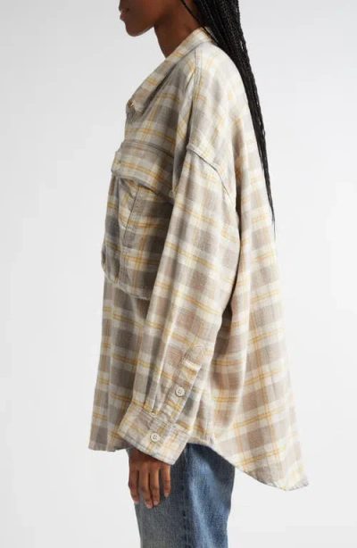 R13 Oversize Pocket Drop Neck Flannel Button-up Shirt