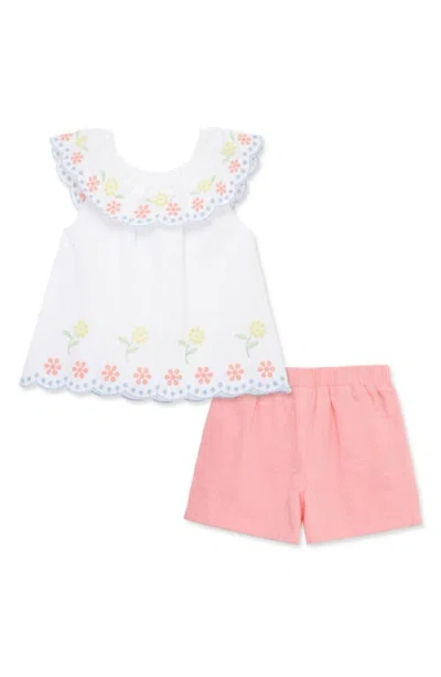 Little Me Eyelet Ruffle Top & Shorts Set In White