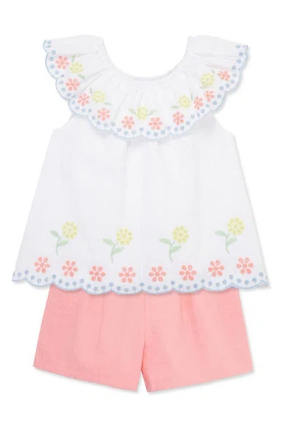 Little Me Eyelet Ruffle Top & Shorts Set In White