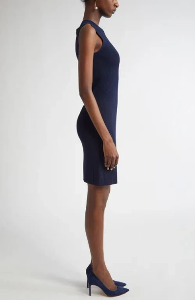 St John St. John Collection Pointelle Moving Ribs Knit Sheath Dress In Blue