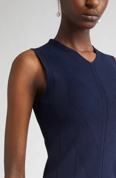 St John St. John Collection Pointelle Moving Ribs Knit Sheath Dress In Blue