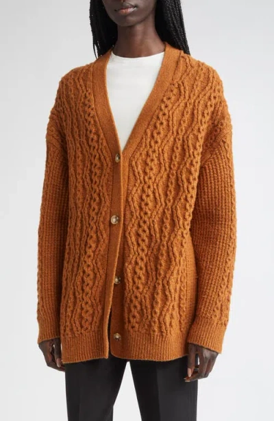 Vince Mixed Stitch Wool & Cashmere Blend Cardigan In Orange