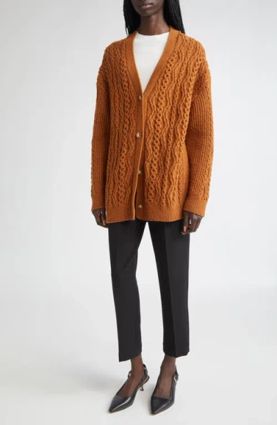 Vince Mixed Stitch Wool & Cashmere Blend Cardigan In Orange
