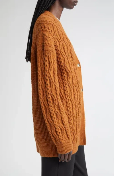 Vince Mixed Stitch Wool & Cashmere Blend Cardigan In Orange