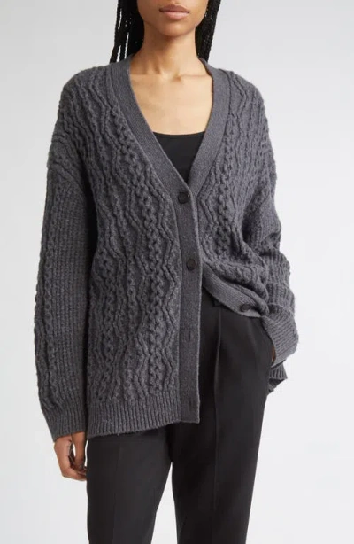 Vince Mixed Stitch Wool & Cashmere Blend Cardigan In Gray