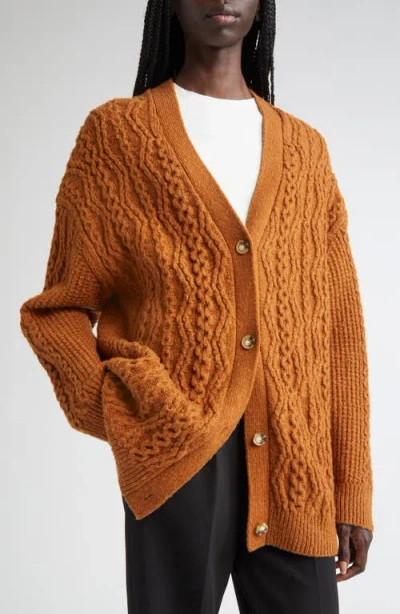 Vince Mixed Stitch Wool & Cashmere Blend Cardigan In Orange
