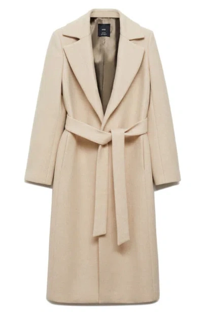 Mango Dolce Wool Blend Wrap Coat With Removable Faux Fur Collar In Neutral