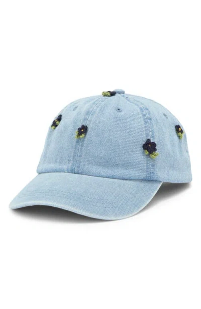 Clare V . Crochet Appliqué Denim Baseball Cap