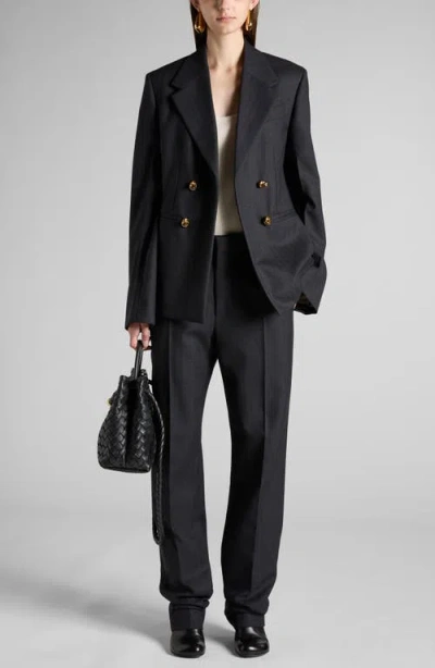 Bottega Veneta Stripe Wool Twill Straight Leg Pants