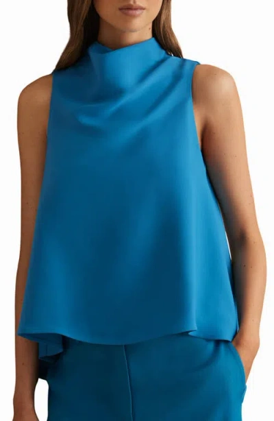 Reiss Simone Cowl Neck Sleeveless Trapeze Top In Blue