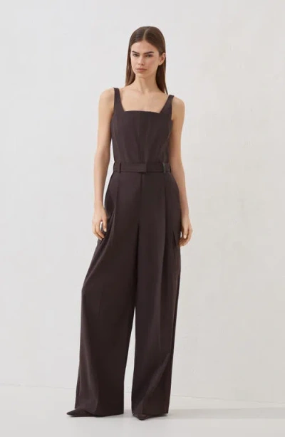 Brunello Cucinelli Virgin Wool-blend Belted Jumpsuit In Brown