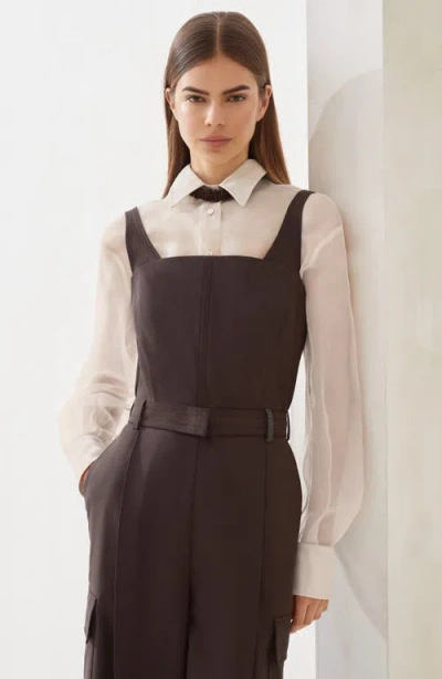 Brunello Cucinelli Virgin Wool-blend Belted Jumpsuit In Brown