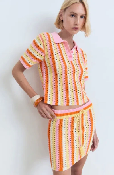 Mango Two-tone Striped Crochet Skirt Pink In Multi