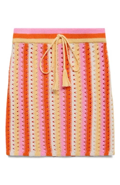 Mango Two-tone Striped Crochet Skirt Pink In Multi
