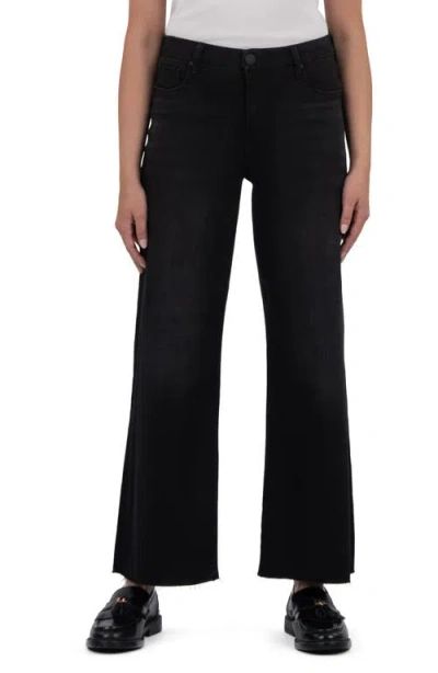 Kut From The Kloth Meg High Waist Raw Hem Wide Leg Jeans In Black