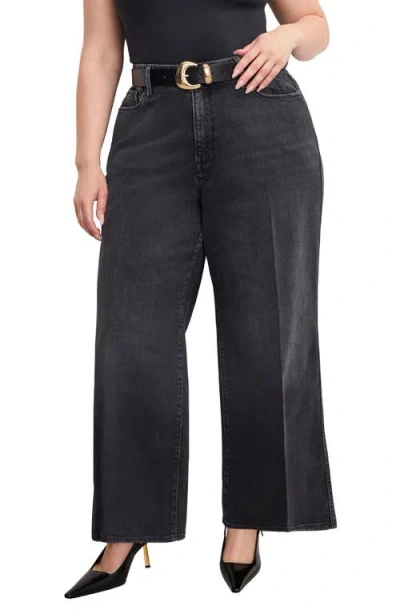 Good American Womens Black407 Good Skate Crop-wide-leg Stretch-denim Blend Jeans In Black