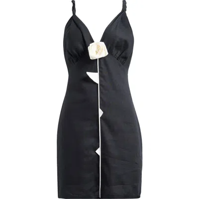 Farm Rio Rose Pipe Detail Sleeveless Linen Blend Sheath Minidress