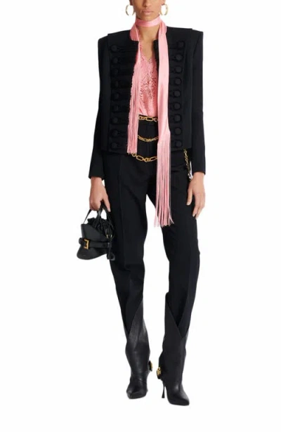 Balmain Backless Crepe Satin Top With Fringe
