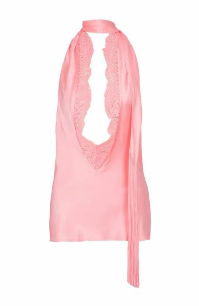 Balmain Backless Crepe Satin Top With Fringe