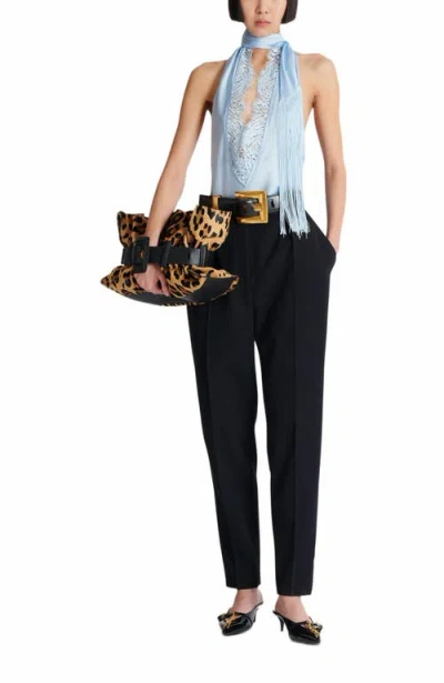Balmain Backless Crepe Satin Top With Fringe