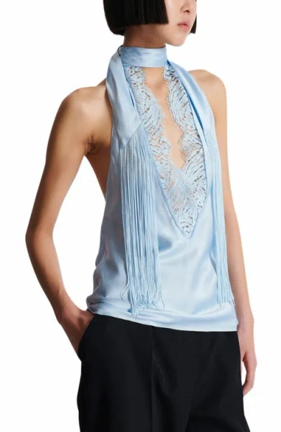 Balmain Backless Crepe Satin Top With Fringe