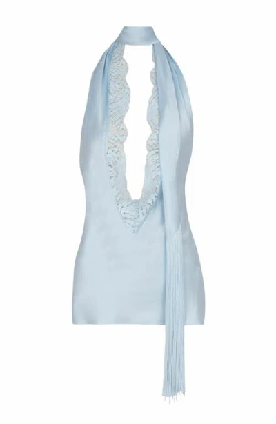 Balmain Backless Crepe Satin Top With Fringe