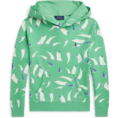 Polo Ralph Lauren Kids' Sailboat Print French Terry Hoodie In Green