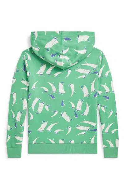 Polo Ralph Lauren Kids' Sailboat Print French Terry Hoodie In Green
