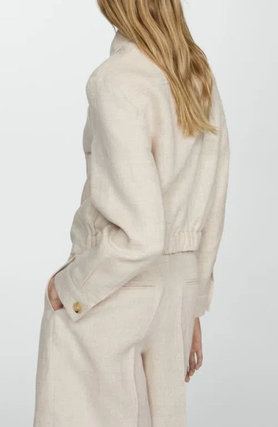 Mango Front Zip Linen Jacket In Neutral