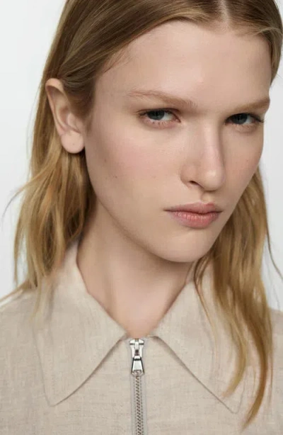 Mango Front Zip Linen Jacket In Neutral