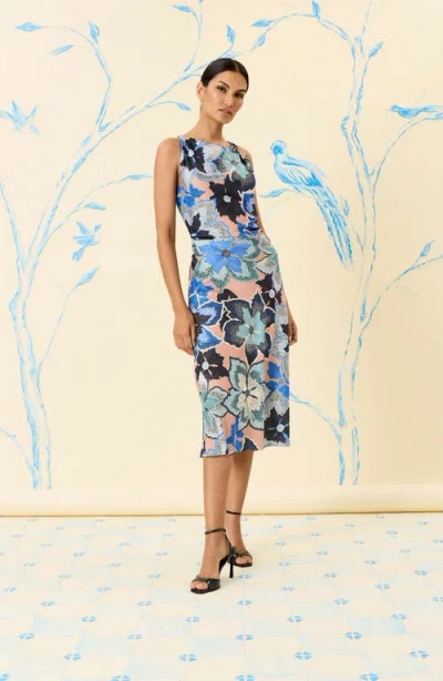 Maggy London Floral Sleeveless Sheath Midi Dress