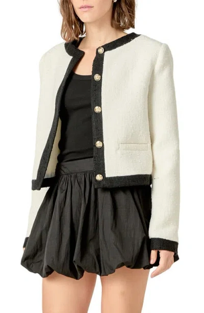 English Factory Collarless Tweed Jacket