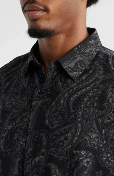 Open Edit Paisley Short Sleeve Button-up Shirt In Black