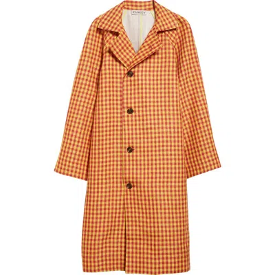 Zankov Hugo Asymmetric Check Linen Long Car Coat