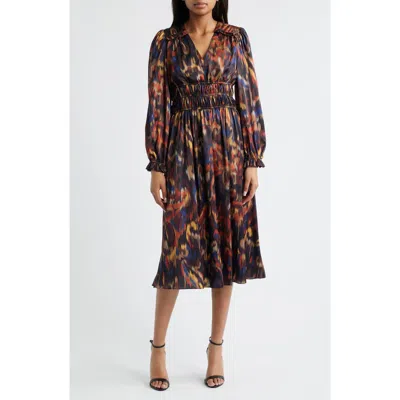 Julia Jordan Ikat Long Sleeve Stretch Satin Midi Dress