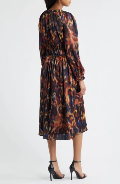 Julia Jordan Ikat Long Sleeve Stretch Satin Midi Dress