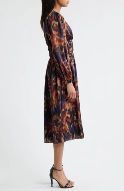 Julia Jordan Ikat Long Sleeve Stretch Satin Midi Dress