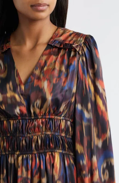 Julia Jordan Ikat Long Sleeve Stretch Satin Midi Dress