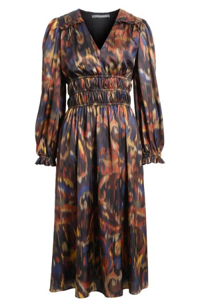 Julia Jordan Ikat Long Sleeve Stretch Satin Midi Dress
