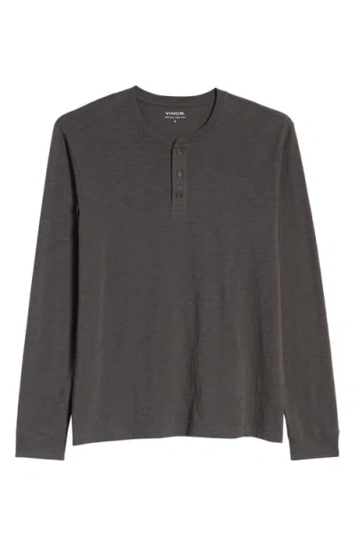 Vince Long Sleeve Slub Henley In Gray