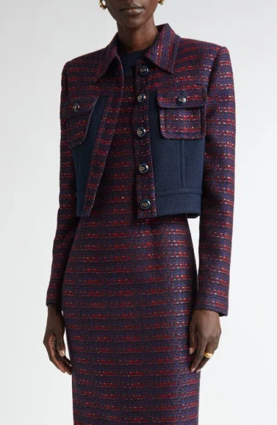 St John St. John Collection Colorblock Tweed Crop Jacket In Multi