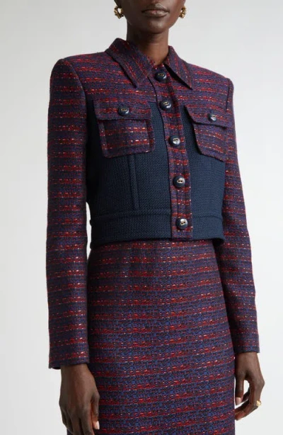 St John St. John Collection Colorblock Tweed Crop Jacket In Multi