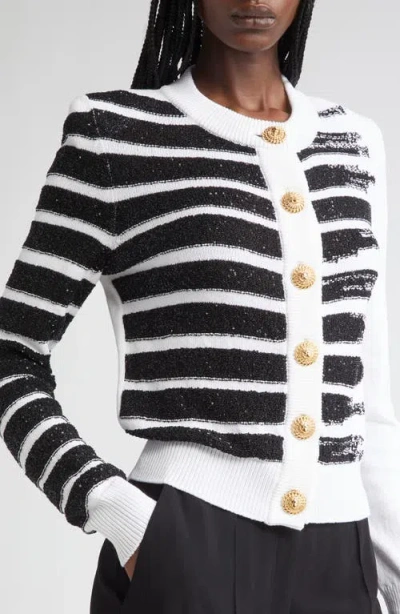 Balmain Makeup Stripe Sequin Cardigan