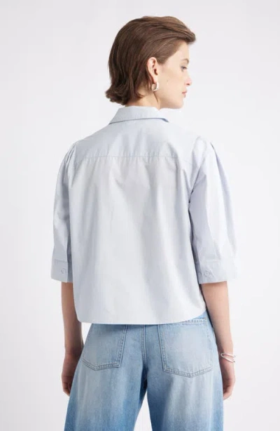 Nordstrom Crop Puff Sleeve Cotton Button-up Shirt In Blue