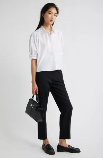 Nordstrom Crop Puff Sleeve Cotton Button-up Shirt In White